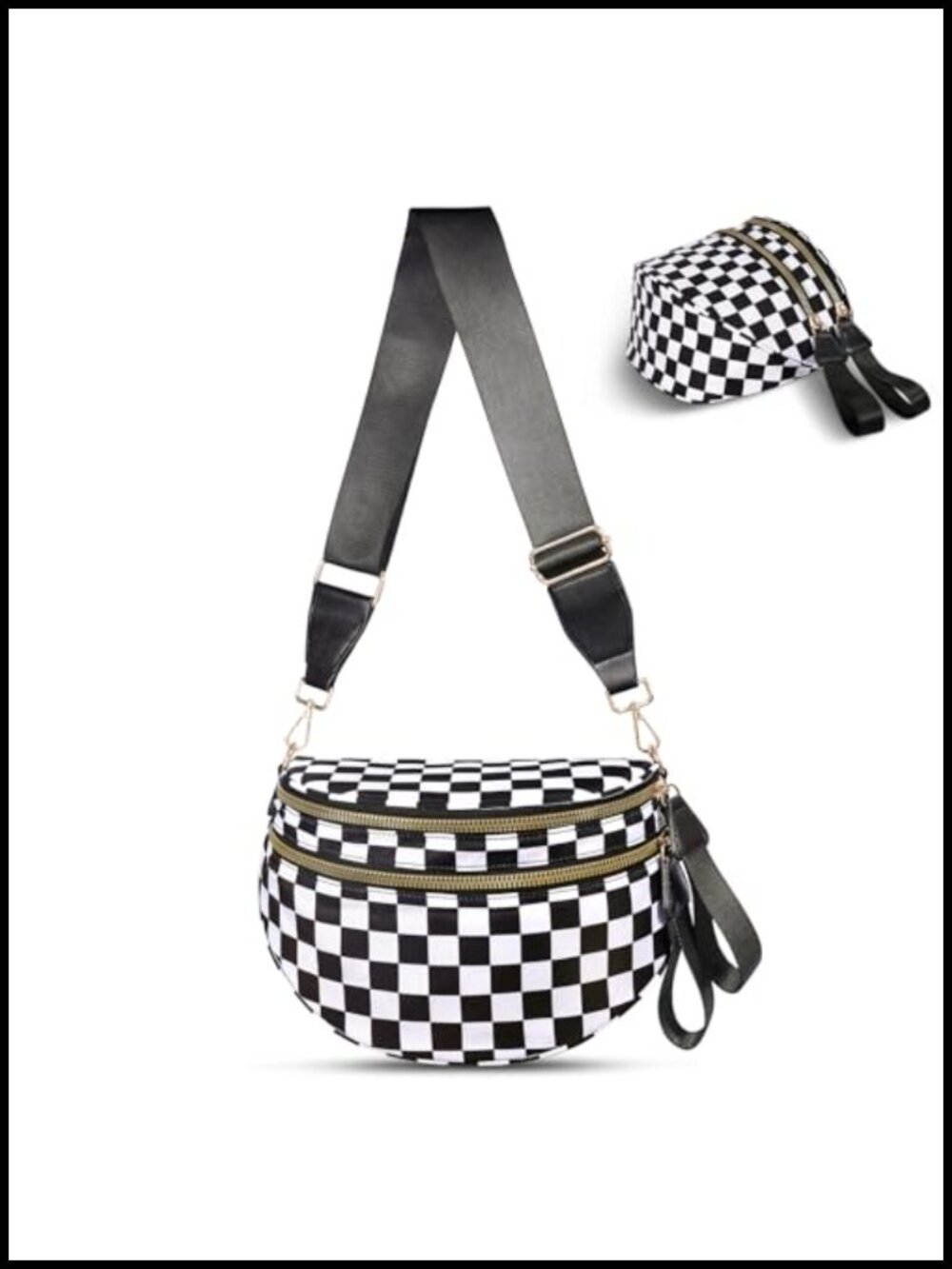 Checkered Crossbody Sling Bag Wide Strap Adjustable Fanny Pack Purse